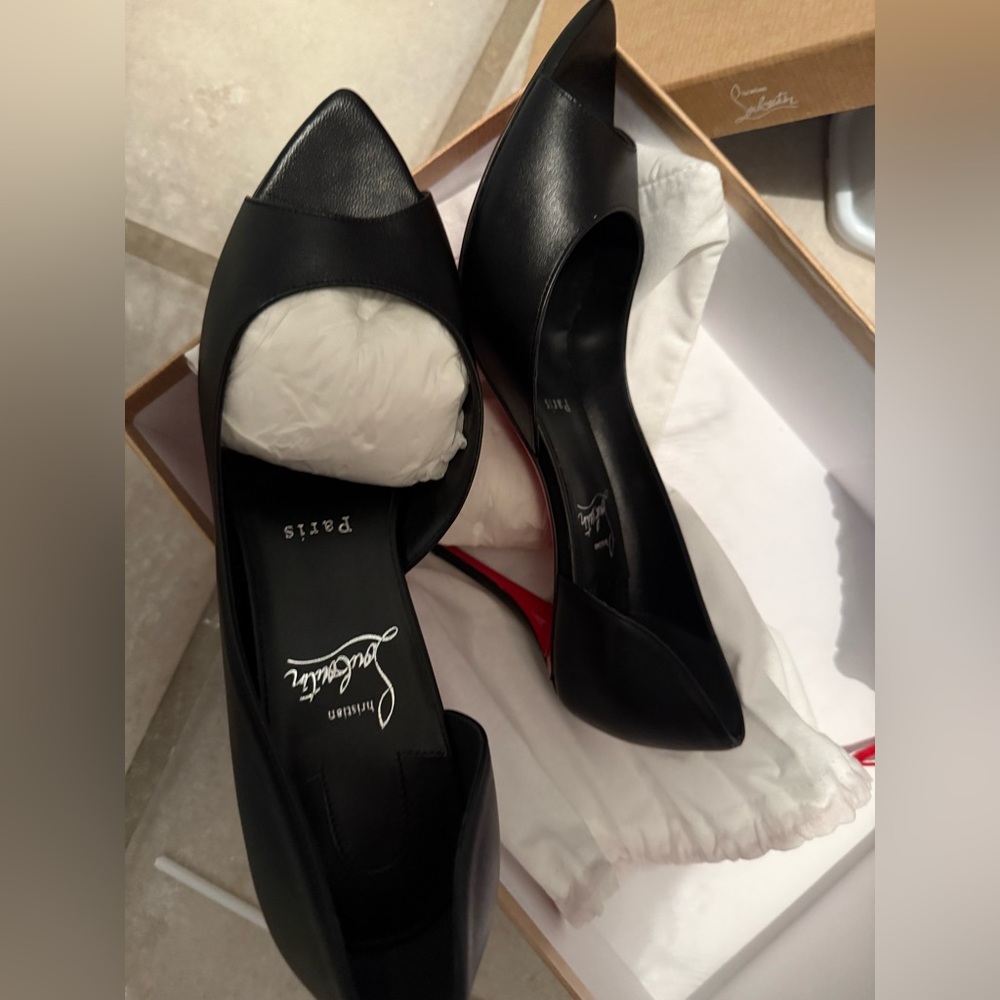 $995 Christian Louboutin Black Leather Posticha 80 Slingback Pumps - Picture 6 of 7